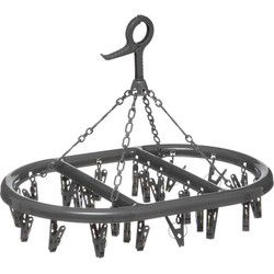 5Five Hangdroogrek - donkergrijs - met 24 knijpers - 45x33 cm - Hangdroogrek