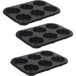 Set van 3x stuks muffin bakvorm/bakblik rechthoek 27 x 19 x 3 cm zwart voor 18 stuks - Muffinvormen / cupcakevormen