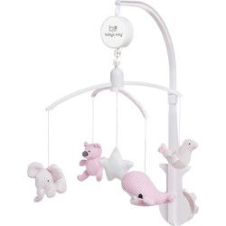 Baby's Only Muziekmobiel baby - Boxmobiel - Classic Roze/Baby Roze/Wit - Gebreide figuurtjes - Muziek speelgoed - Melodie 'It's a small world'