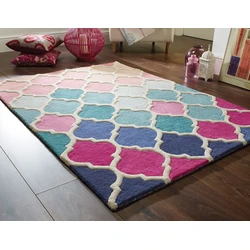 Reverie vloerkleed - Laagpolig - 100% Wol - Barok Design Modern - Roze / Blauw - 120 X 170 CM