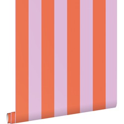 ESTAhome behang strepen oranje en lila paars - 50 x 900 cm - 139904