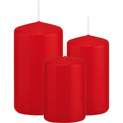 Stompkaarsen set van 3x stuks rood 8-10-12 cm - Stompkaarsen