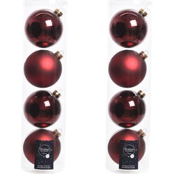 Tubes met 8x donkerrode kerstballen van glas 10 cm glans en mat - Kerstbal
