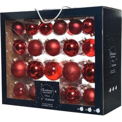 42x Glazen kerstballen glans/mat/glitter kerst rood 5-6-7 cm kerst - Kerstbal