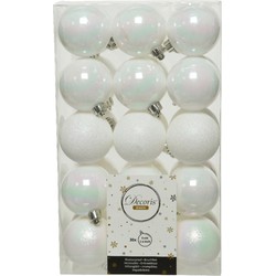 30x stuks kunststof kerstballen parelmoer wit (iris) 6 cm glans/mat/glitter - Kerstbal