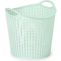 Plasticforte Gevlochten wasmand/opbergmand - flexibel - lichtgroen - 27 liter - rond - kunststof - Wasmanden