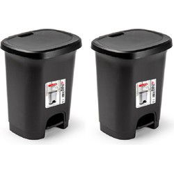 Plasticforte Pedaalemmer - 2x - 8L - zwart - kunststof - 25x21x30 cm - Pedaalemmers