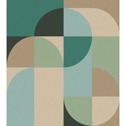 ESTAhome fotobehang cirkels in Bauhaus stijl petrolgroen, mintgroen en beige - 250 x 279 cm - 159369