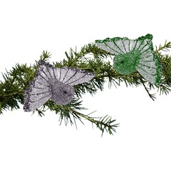 4x stuks kunststof decoratie kolibrie vogels op clip groen en zilver 9,5 cm - Kersthangers