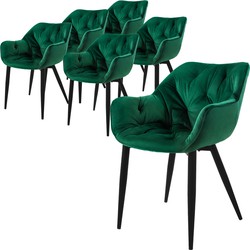 Eetkamerstoel set van 6 Grote ruitvormige quilting met rugleuning en armleuningen Donkergroen Keukenstoel met microvezel fluwelen bekleding ML design