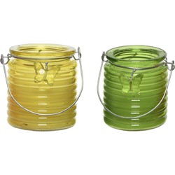 Citronella kaars - 2x - in windlicht - geel en groen - 20 branduren - citrusgeur - geurkaarsen