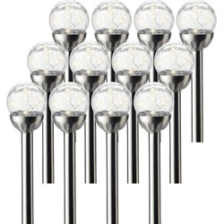 12x Buitenlamp/tuinlamp Navi craquele bol 30 cm RVS op steker - Prikspotjes