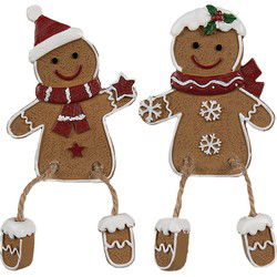 Clayre & Eef Kerstdecoratie Gingerbread man 7x2x13/ 6x2x12 cm Bruin Polyresin