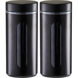 Zeller voorraadpot/blik met venster - 2x - zwart - 1200 ml - glas/metaal - Voorraadblikken