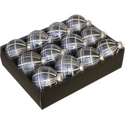 Othmar Decorations Luxe kerstballen - 12x - donkerblauw - 7,5 cm - Kerstbal