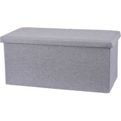 H&S Collection Poef/hocker/voetenbankje - opbergbox - lichtgrijs - polyester - 76 x 40 x 38 cm - Poefs