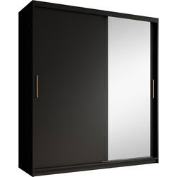 Meubella - Kledingkast Mandalin - Zwart - 180 cm - Met spiegel