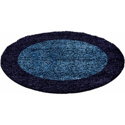 Candy Shaggy Lijstmotief Rond Shaggy vloerkleed - blauw - 200 X 200 ROND CM