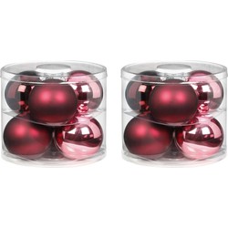 Tube met 12x roze/rode kerstballen van glas 10 cm glans en mat - Kerstbal