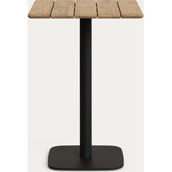 Kave Home - Hoge vierkante Saura tafel metaal staal acacia natuurlijke afwerking 96x70x70cm FSC 100%