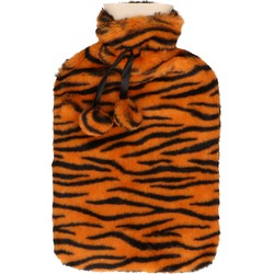 H&S Collection Warmwaterkruik - met zachte dierenprint hoes - oranje/zwart - 1,75L - kruik - Kruiken