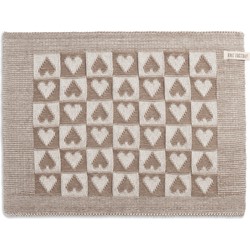 Knit Factory Gebreide Placemat - Onderlegger Heart - Ecru/Linnen - 50x30 cm