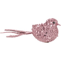 4x stuks decoratie vogels op clip glitter roze 12 cm - Kersthangers