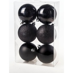 Cosy & Trendy Kerstballen - 6x st - zwart - 8 cm - kunststof - Kerstbal