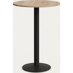 Kave Home - Ronde hoge Esilda-tafel van natuurlijke melamine en zwart gelakte metalen poot Ø 60 x 96 c