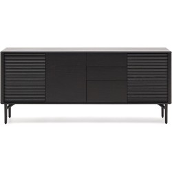 Kave Home - Lenon dressoir 3 deuren en 3 laden van massief hout en zwart eikenfineer 200x86 cm FSC Mix