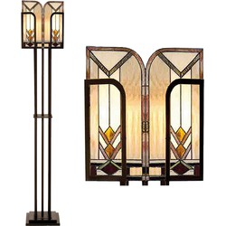 LumiLamp Tiffany Vloerlamp  35x182 cm  Beige Bruin Glas Rechthoek Staande Lamp