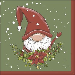 60x Kerst servetten Santa elf print 33 x 33 cm - Feestservetten