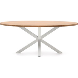 Kave Home - Argo ovale tafel van massief acaciahout en stalen poten met witte afwerking Ø 200 x 100 cm