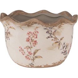 Clayre & Eef Bloempot  Ø 14x9 cm Beige Roze Keramiek Bloemen Bloempot Binnen