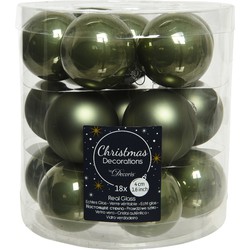 18x stuks kleine glazen kerstballen mos groen 4 cm mat/glans - Kerstbal