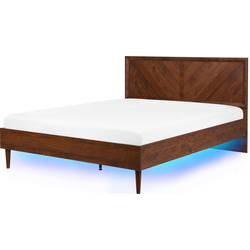 Beliani MIALET - Tweepersoonsbed met LED-verlichting-Donkere houtkleur-Vezelplaat