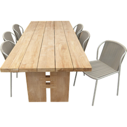 Set van Zen tafel 240x100x75 cm teak en 6 Vedella stoelen (ZA) salix