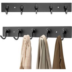 XIVADA Kapstok Hangend - 5 Haken - Model J - Aluminium - 34 cm - Zwart