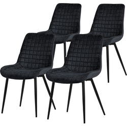 Eetkamerstoel set van 4 zwart met fluwelen bekleding en stalen poten Keukenstoel met rugleuning ML design