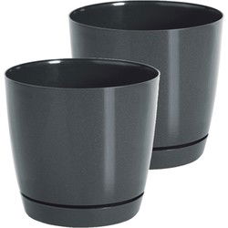 Prosperplast plantenpot - 2x - kunststof - antraciet - D24 x H22 cm - Plantenpotten