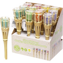 Citronella geur bamboe tuinfakkels - set van 4x - 30.5 cm - diverse kleuren - Fakkels