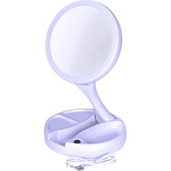 Make-up spiegel opvouwbaar met LED licht 16 cm wit - Make-up spiegeltjes