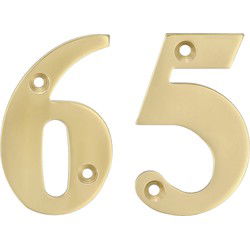 AMIG Huisnummer 65 - massief messing - 5cm - incl. bijpassende schroeven - gepolijst - goudkleur - Huisnummers