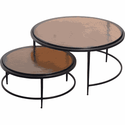 Nesttafeltjes van gerookt glas en zwart metaal D86 cm - IGLOO