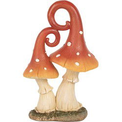 Clayre & Eef Decoratie Beeld Paddenstoel Rood Beige Polyresin