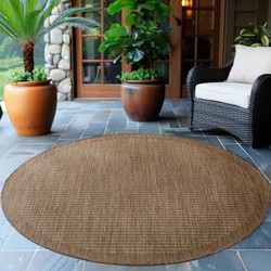 Rond Binnen & Buiten vloerkleed - Riza - Kader Motief - Bruin - 160 cm Ø rond