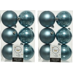 24x stuks kunststof kerstballen ijsblauw (blue dawn) 8 cm glans/mat - Kerstbal