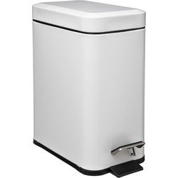 5Five Prullenbak/pedaalemmer - wit - rvs - metaal - 5L - 14x29x30 cm - Pedaalemmers