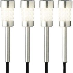 4x Buitenlampen/tuinlampen 26 cm zilver op steker - Prikspotjes