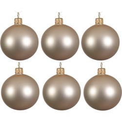 Decoris Kerstballen set - 6x stuks - parel/champagne - glas - 6 cm - mat - kerstversiering - Kerstbal